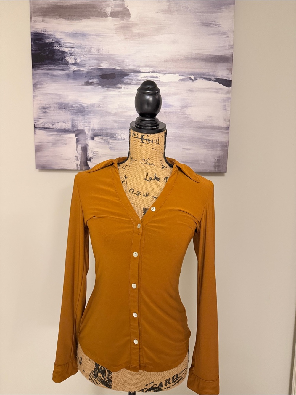 DNA couture Button-Front Long Sleeve Shirt in Mustard Brown
